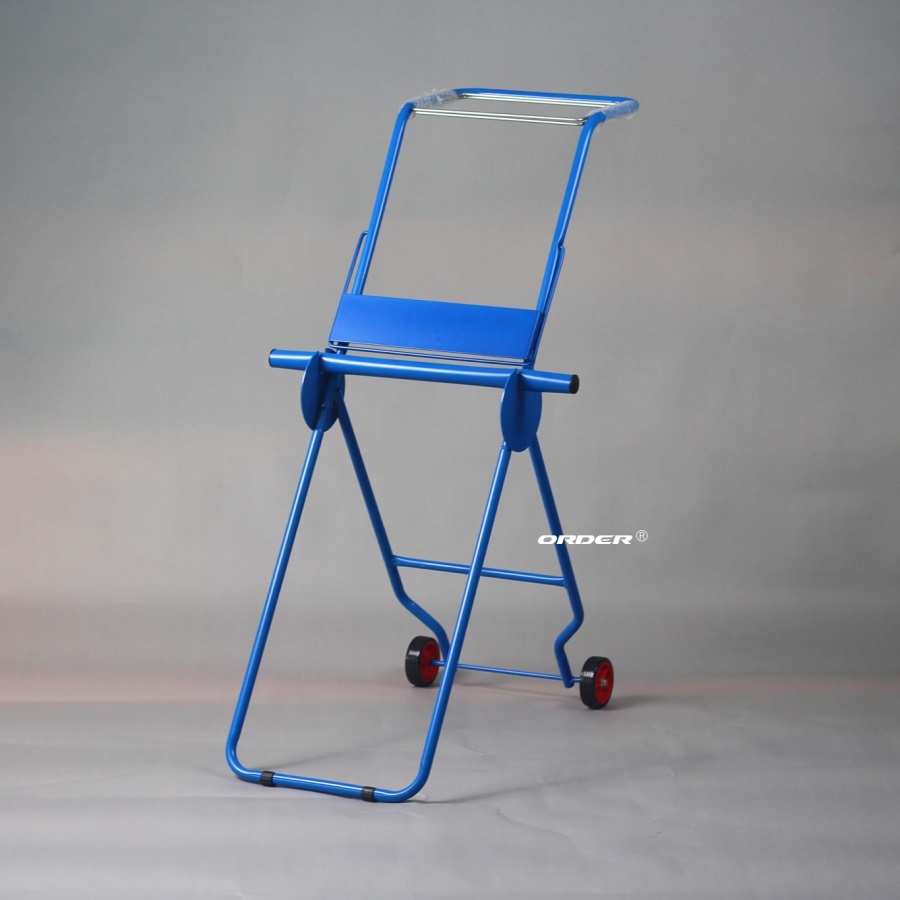 金属烤漆工业大卷式擦拭纸架立式卷装纸支架工业擦拭布带轮子放置架